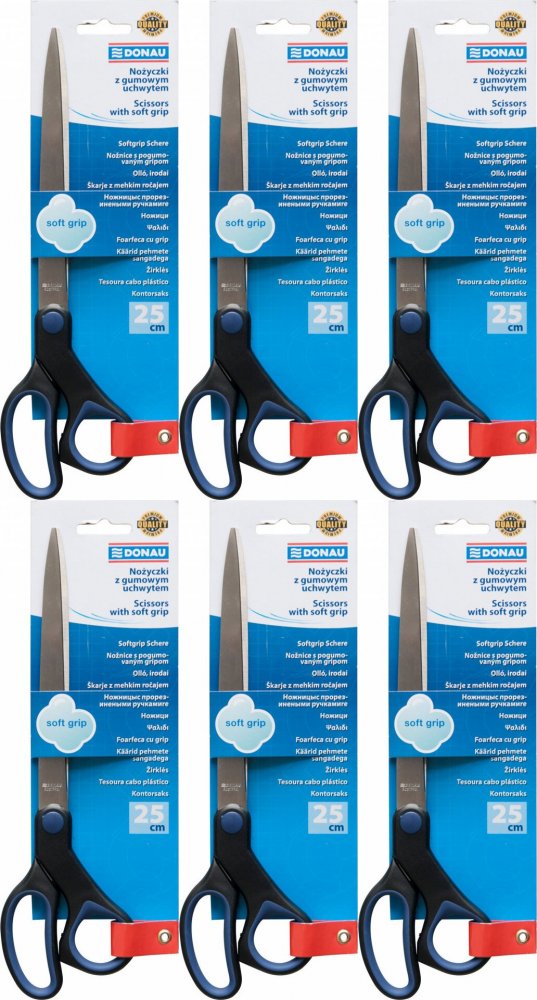 6x Nożyczki biurowe Donau Soft Grip, 25cm, czarno-niebieski