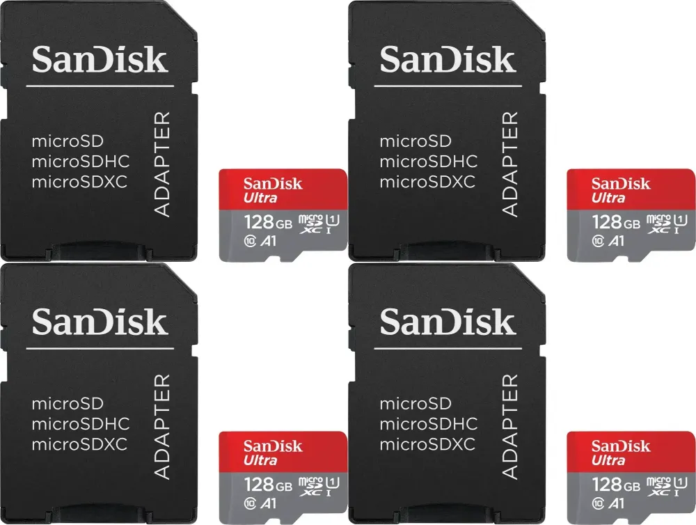 4x Karta pamięci SanDisk Ultra microSDXC 128GB+SD adapter, 140MB/s, A1 Class 10 UHS-I