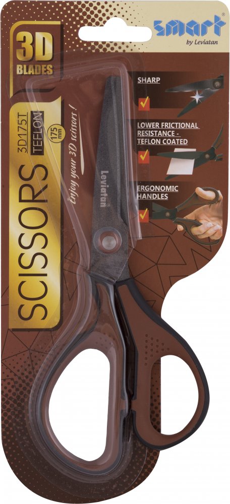 Nożyczki biurowe Leviatan Smart 3D175T, teflon, 17.5cm, brązowy