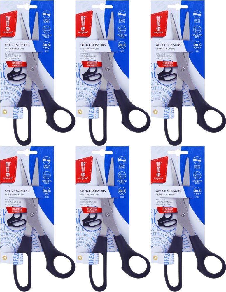 6x Nożyczki biurowe MemoBe, profilowane, 20.5cm, czarny