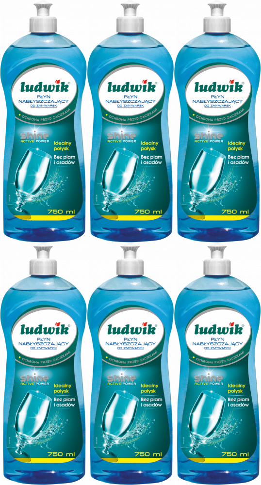 6x Płyn nabłyszczający do zmywarek Ludwik All in One, 750ml