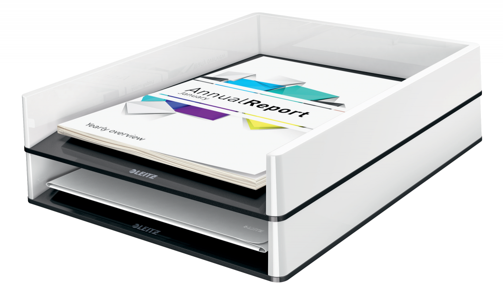 2x Półka na dokumenty Leitz Wow, A4, plastikowa, dwukolorowa, biało-czarny