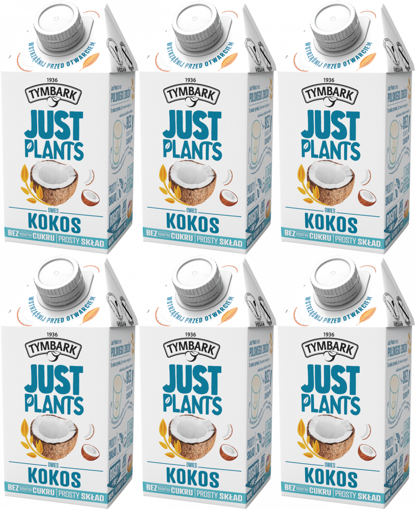 6x Napój owsiany Tymbark Just Plants, kokos, bez cukru, 0.5l