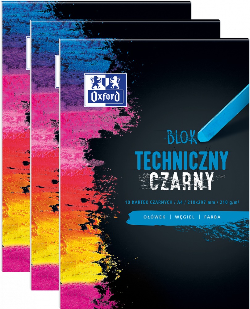 3x Blok techniczny Oxford, A4, 10 kartek, czarny