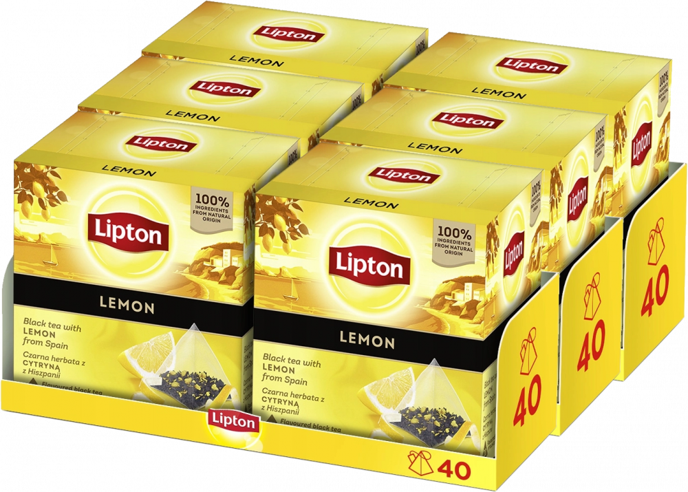 6x Herbata czarna w piramidkach Lipton, z cytryną z Hiszpanii, 20 sztuk x 1.7g