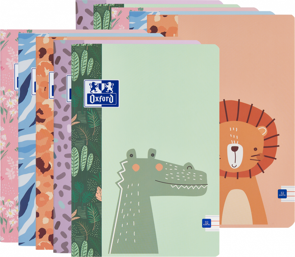 10x Zeszyt w wąskie kolorowe linie Oxford Kids, A4, miękka oprawa, 32 kartki, mix wzorów