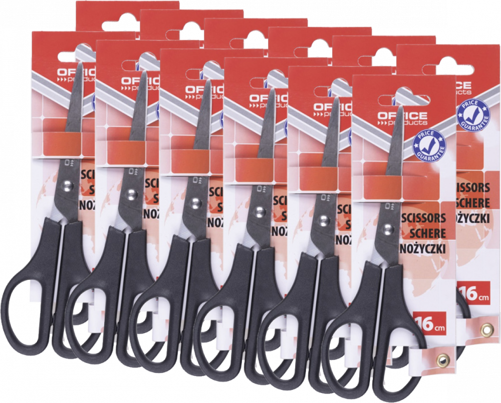 12x Nożyczki biurowe Office Products, klasyczne, 16cm, czarny
