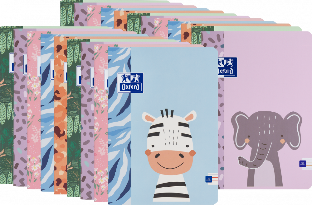 40x Zeszyt w wąskie kolorowe linie Oxford Kids, A5, miękka oprawa, 32 kartki, mix wzorów