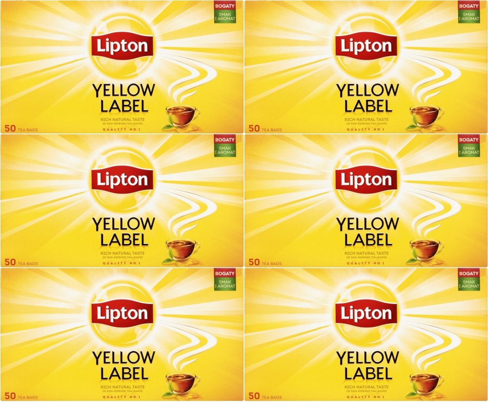 6x Herbata czarna w torebkach Lipton Yellow Label, 50 sztuk x 2g