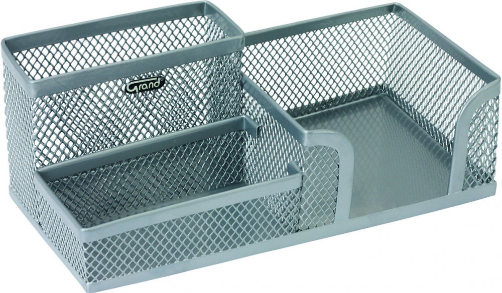 Przybornik na biurko Grand MW-218/GR-093, bez wyposażenia, 3 przegrody, srebrny