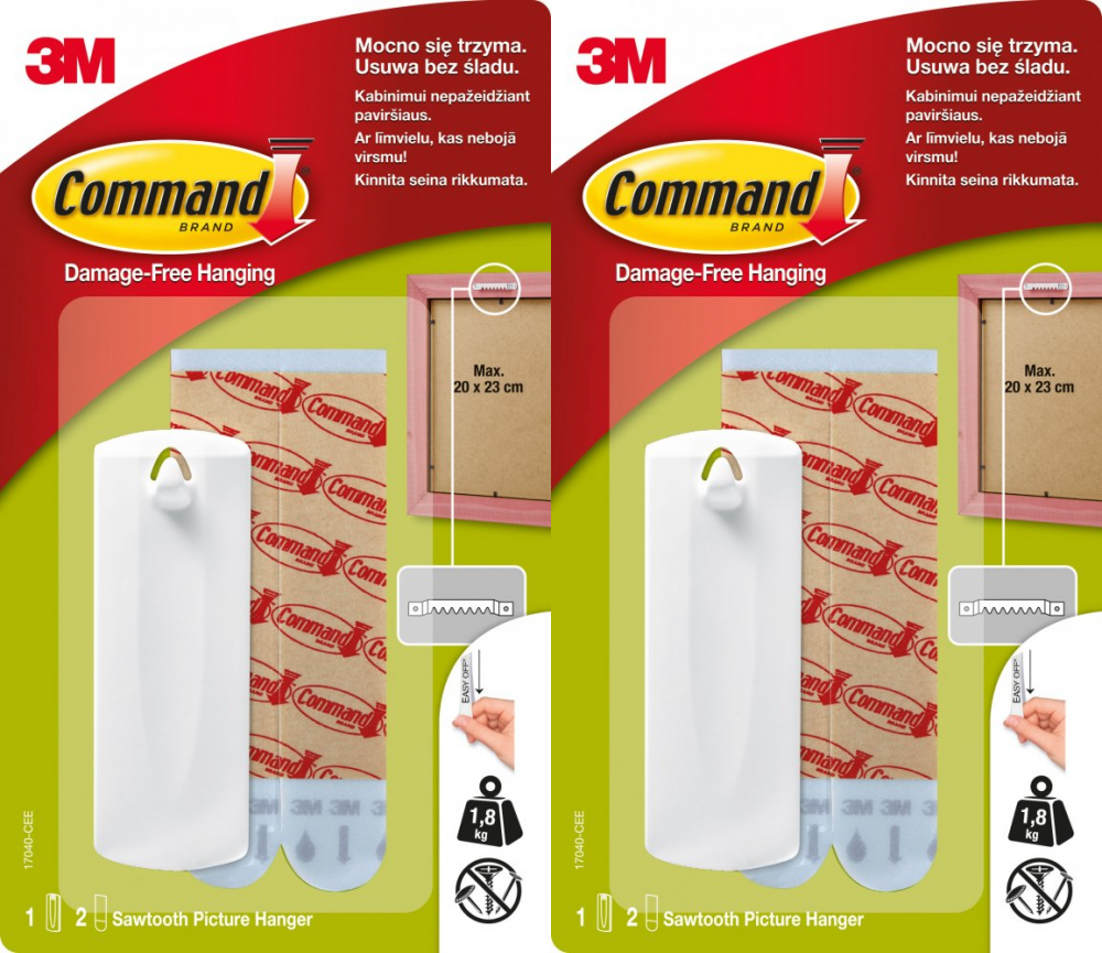 2x Haczyki do ramek z uchwytem Command, 1 sztuka + 2 duże paski, biały