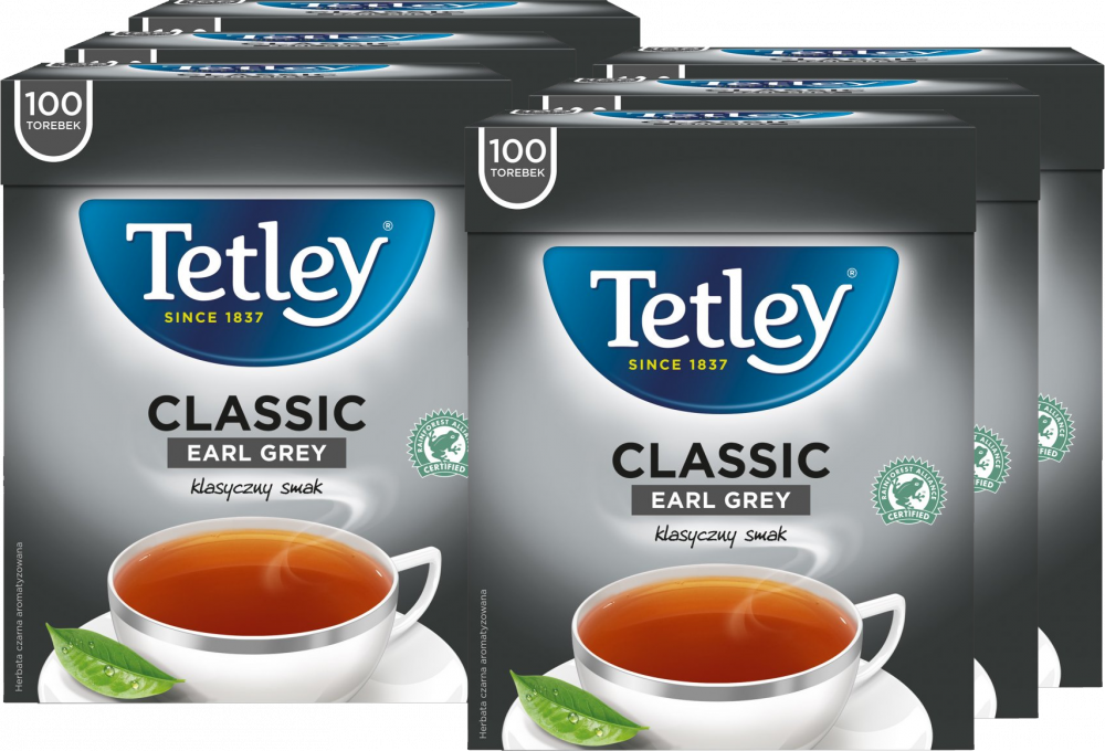 6x Herbata Earl Grey w torebkach Tetley Classic, 100 sztuk x 1.5g