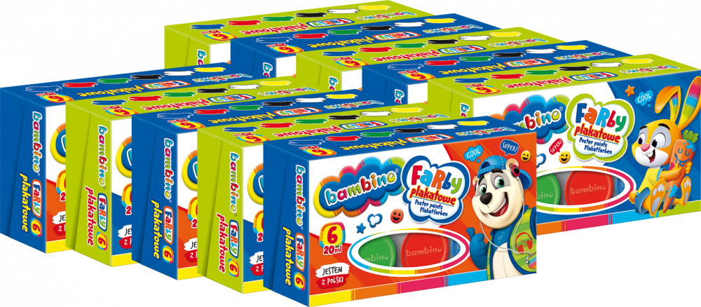 10x Farby plakatowe Bambino Zwierzaki Uczniaki, 20ml, 6 sztuk, mix kolorów