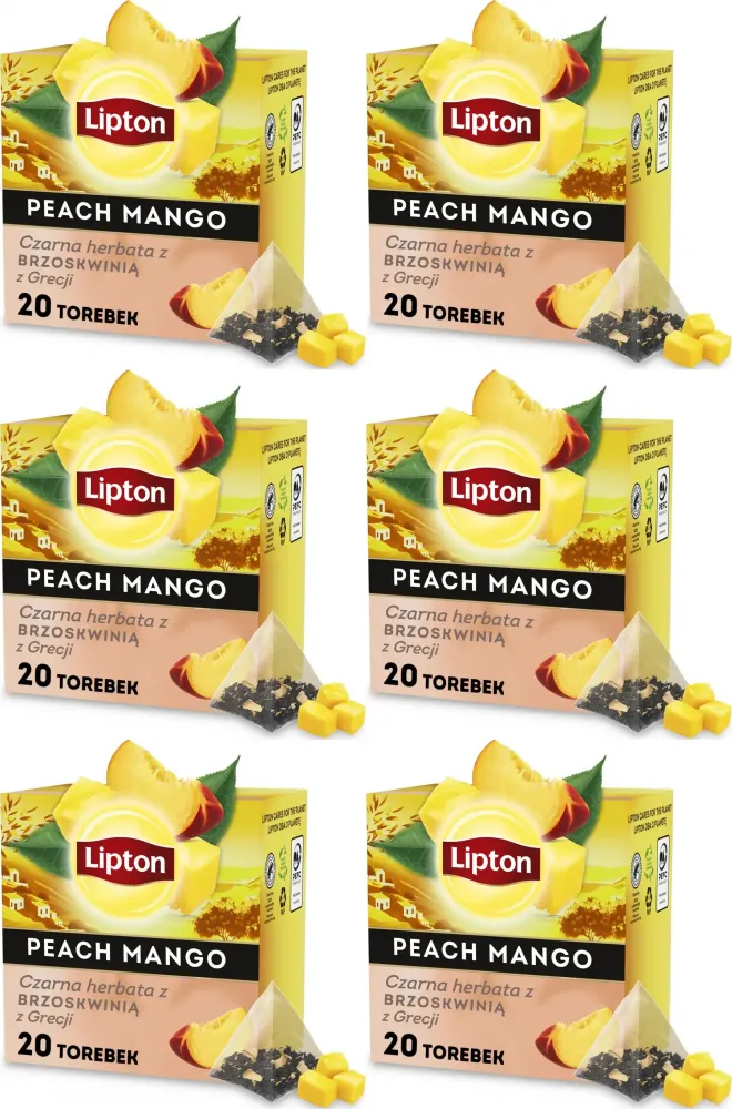 6x Herbata czarna w piramidkach Lipton peach mango, z brzoskwinią z Grecji, 20 sztuk x 1.7g