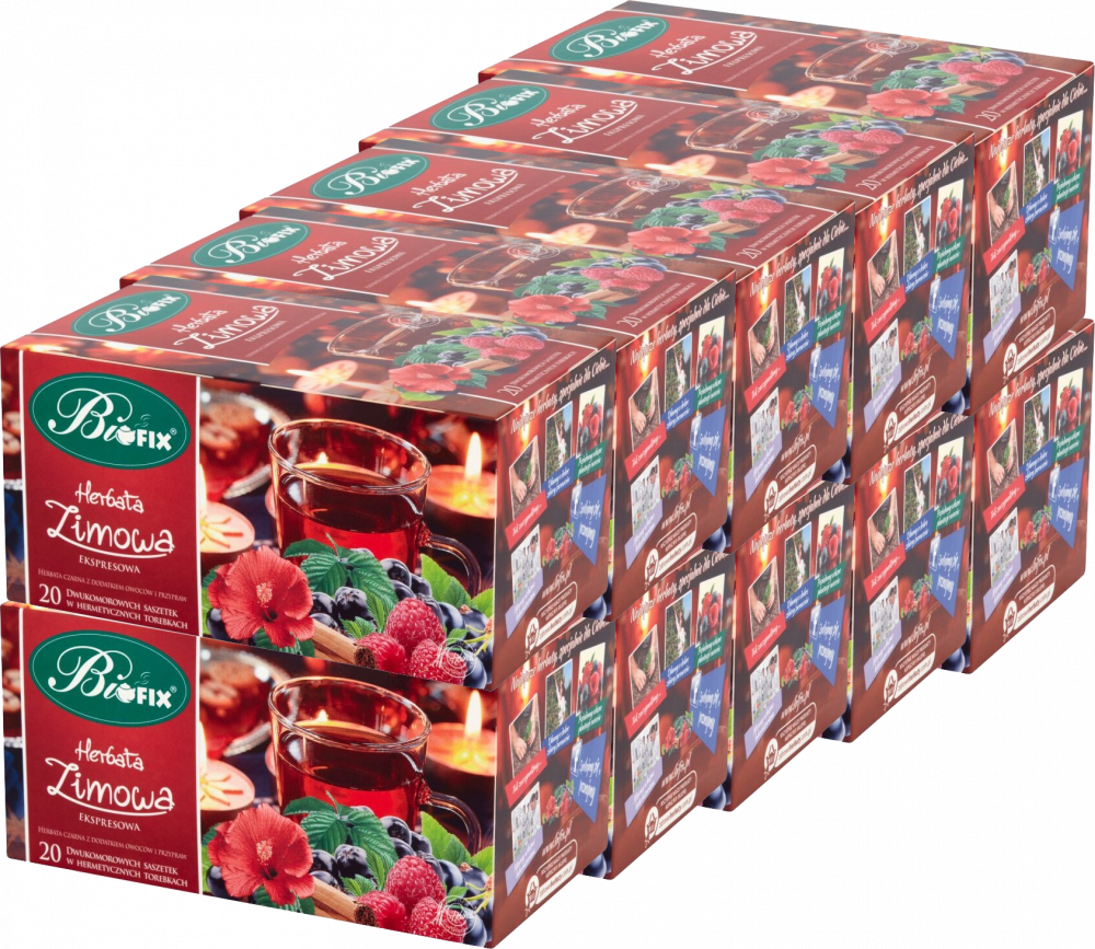 10x Herbata czarna aromatyzowana w kopertach BiFix Zimowa, 20 sztuk x 2g