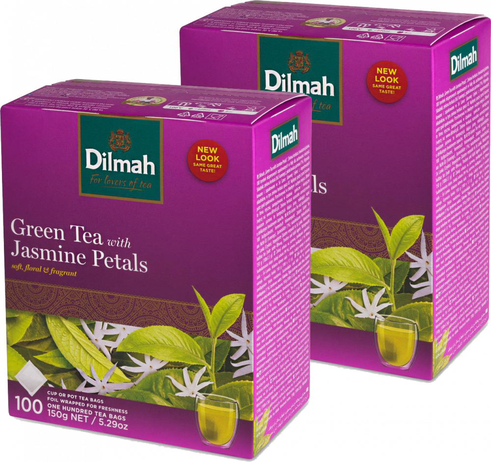 2x Herbata zielona smakowa w torebkach Dilmah Jasmine Green Tea, jaśminowa, 100 sztuk x 1.5g