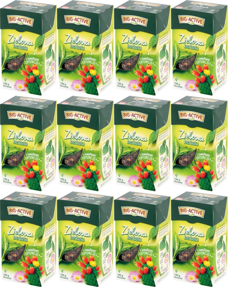 12x Herbata zielona smakowa liściasta Big-Active, z kawałkami opuncji, 100g