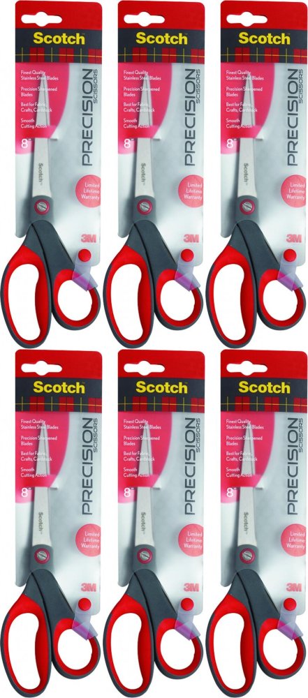 6x Nożyczki biurowe Scotch, precyzyjne, 20.5cm, czerwono-czarny