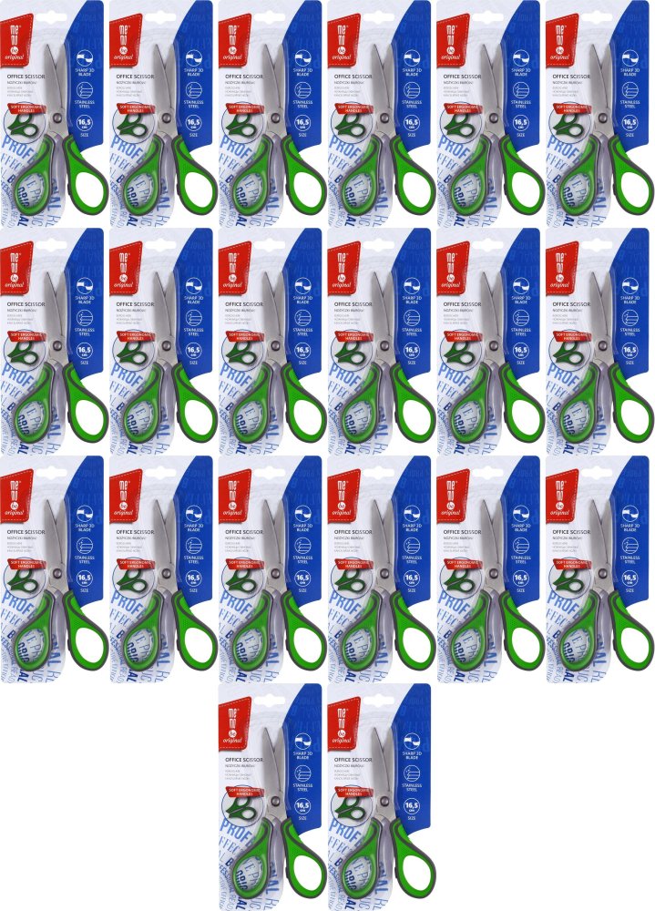 20x Nożyczki biurowe MemoBe, ostrze 3D, 16.5cm, zielony