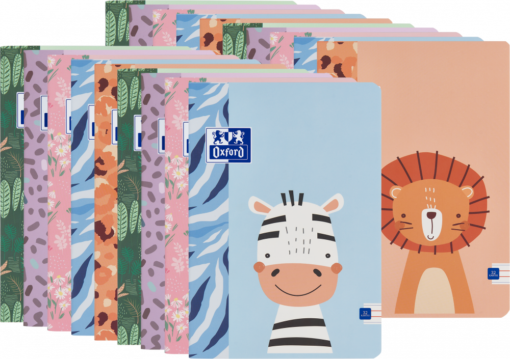 20x Zeszyt w wąskie kolorowe linie Oxford Kids, A5, miękka oprawa, 32 kartki, mix wzorów