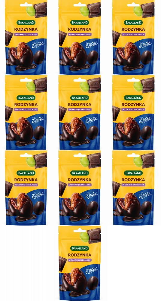 10x Rodzynki Bakalland, w gorzkiej czekoladzie Wedel, 62g