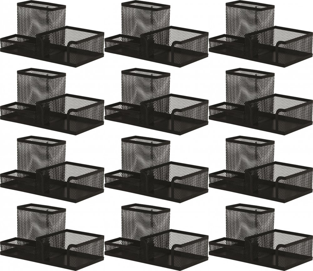 12x Przybornik na biurko Q-Connect Office Set, bez wyposażenia, metalowy (druciany), 3 przegrody, 205x103x98mm, czarny