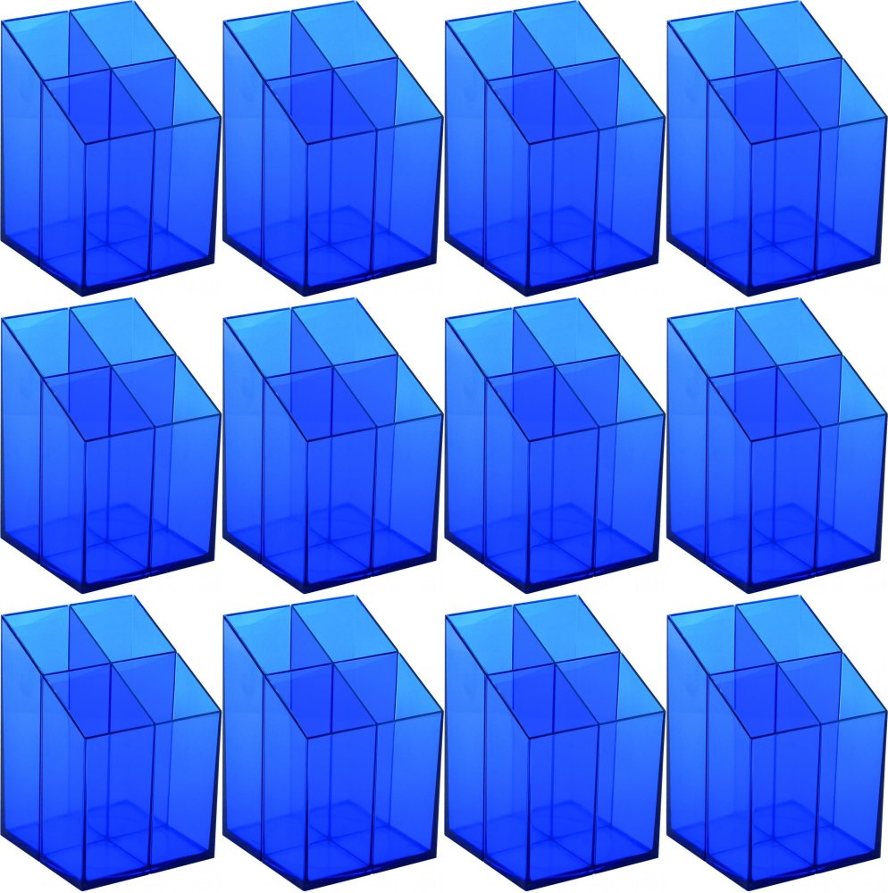 12x Przybornik na biurko Ico, z przegrodami, 75x75x110mm, niebieski