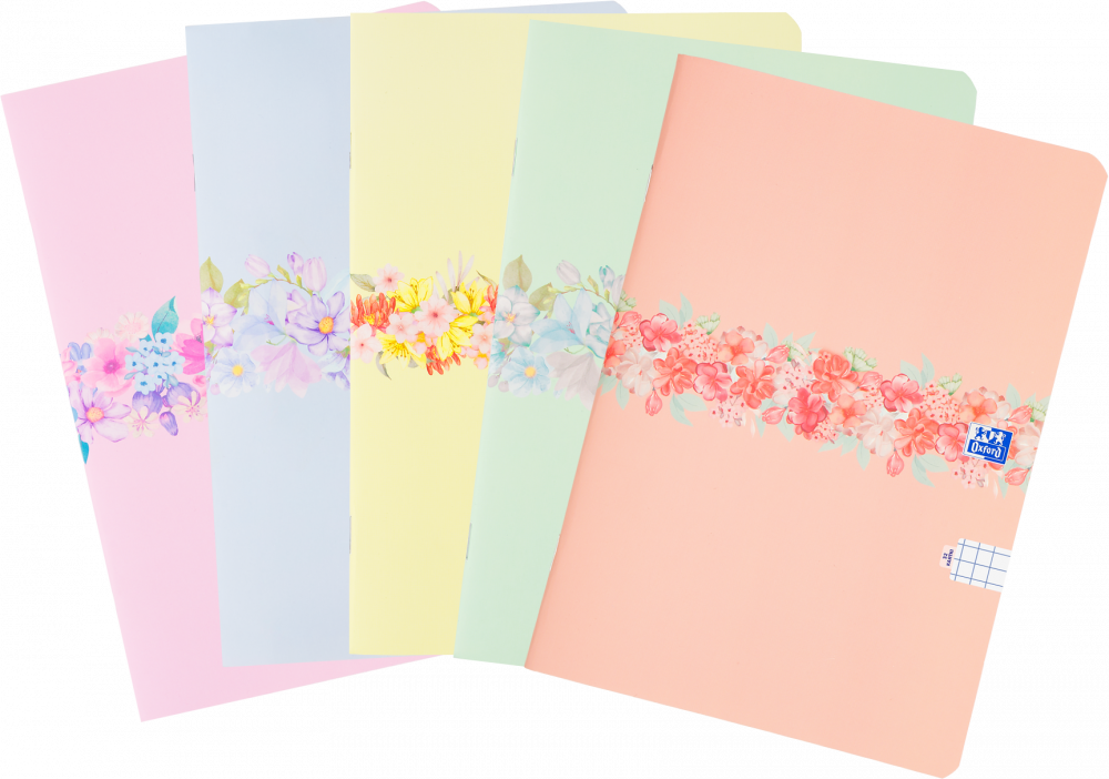 5x Zeszyt w kratkę Oxford Flowers, A5, miękka oprawa, 32 kartki, mix wzorów