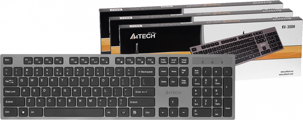 3x Klawiatura przewodowa A4Tech KV-300H, z 2 portami USB, szaro-czarny