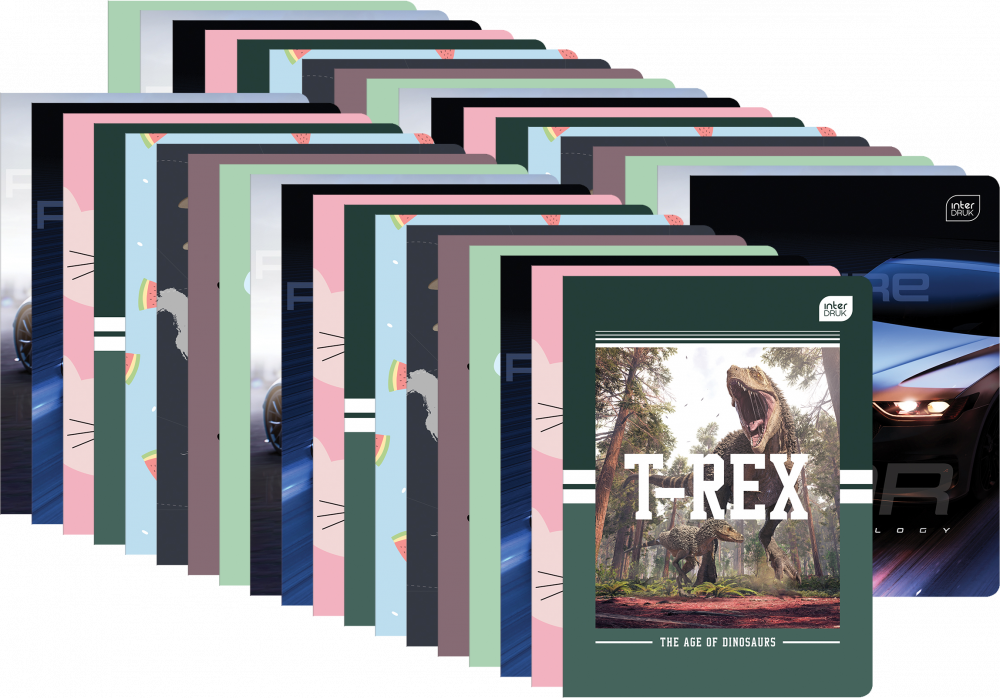 80x Zeszyt w wąskie linie Interdruk, A5, miękka oprawa, 32 kartki, mix wzorów