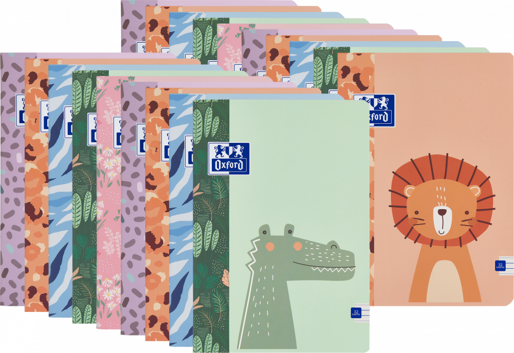 100x Zeszyt w wąskie linie Oxford Kids, A5, miękka oprawa, 32 kartki, mix wzorów