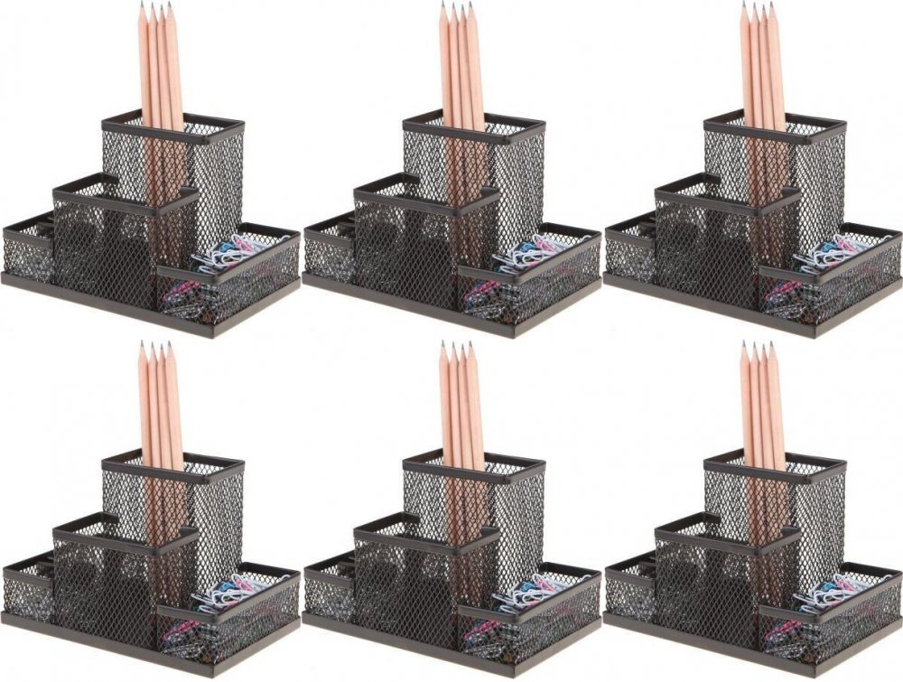 6x Przybornik na biurko Net Z3318, 4 przegrody, 150x100x100mm, czarny