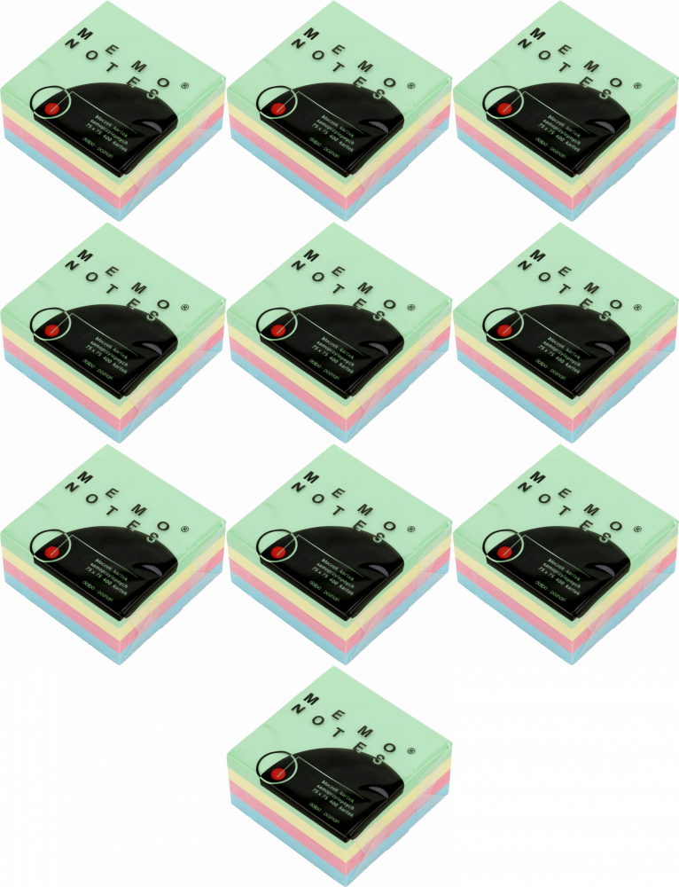 10x Karteczki samoprzylepne Dalpo Memo Notes, 75x75 mm, 400 karteczek, mix kolorów pastelowych