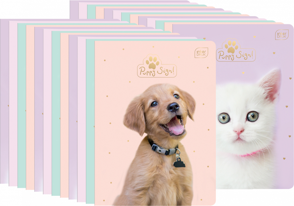 20x Zeszyt w kratkę Interdruk UV Puppy Sign, A5, 32 kartki, mix wzorów