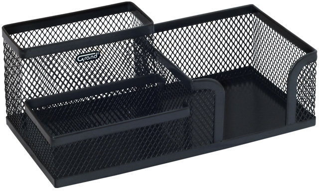 Przybornik na biurko Grand MW-218/GR-093, metalowy (druciany), 3 przegrody, 100x103x202mm, czarny