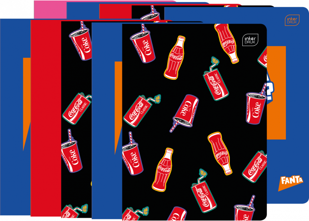 10x Zeszyt A5 Interdruk Coca Cola, w kratkę, 32 kartki, mix wzorów