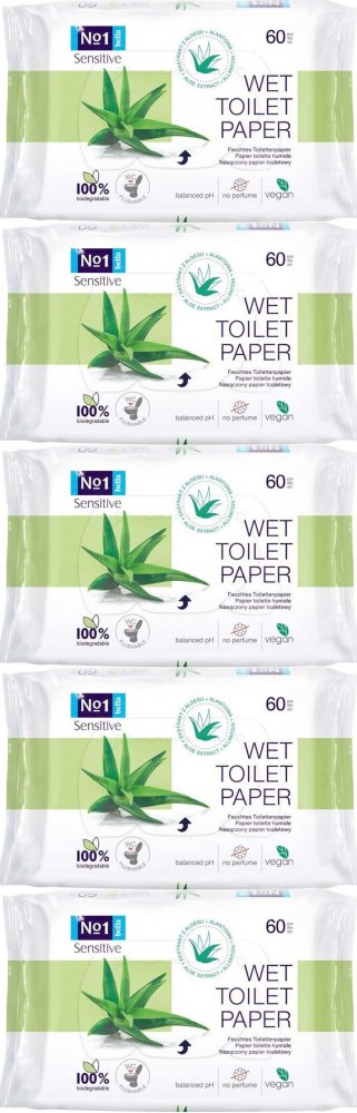 5x Papier nawilżany Bella No1 Sensitive, 60 sztuk