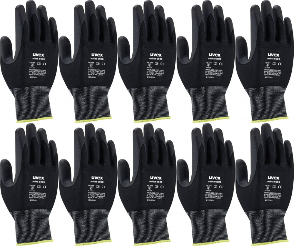 10x RęRękawice robocze Uvex Unilite, powlekane, rozmiar 10, czarny