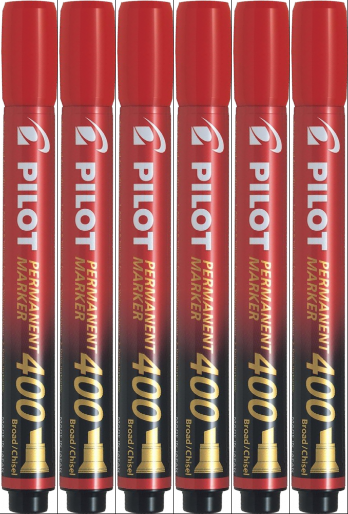6x Marker permanentny Pilot, SCA 400, ścięta, 4.5mm, czerwony