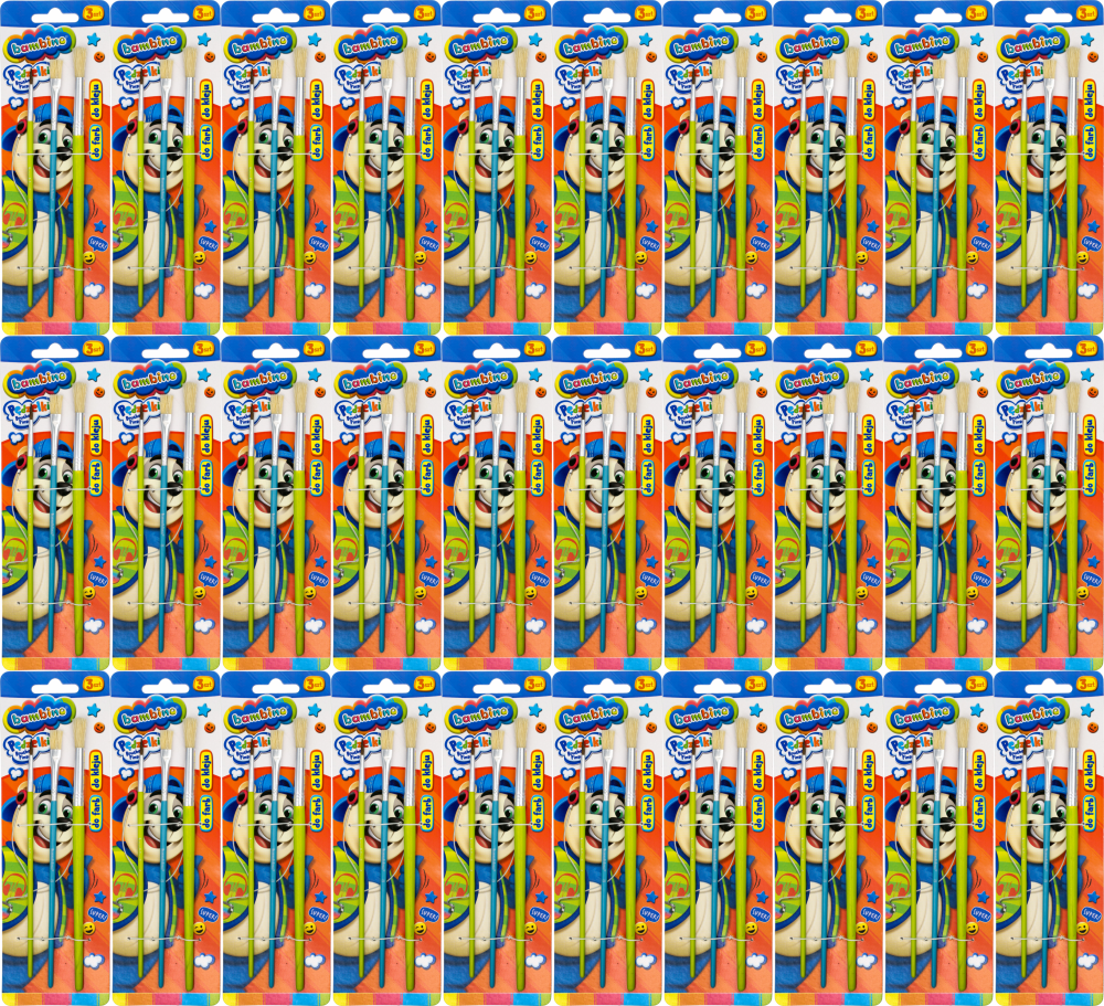 50x Zestaw pędzli Bambino Zwierzaki Uczniaki, do farb i kleju, 3 sztuki, rozmiar 4/8/16