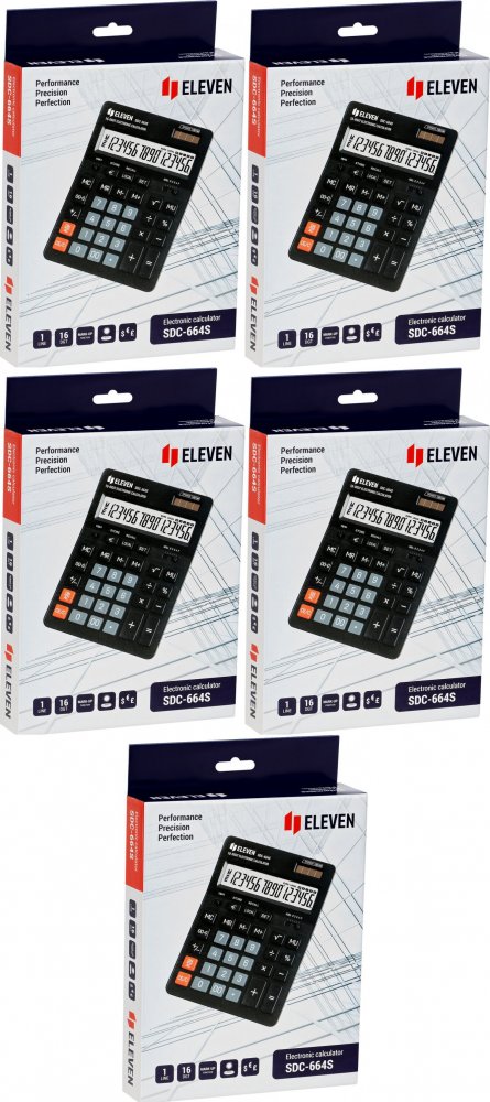 5x Kalkulator biurowy Eleven SDC-664S, 16 cyfr, czarny