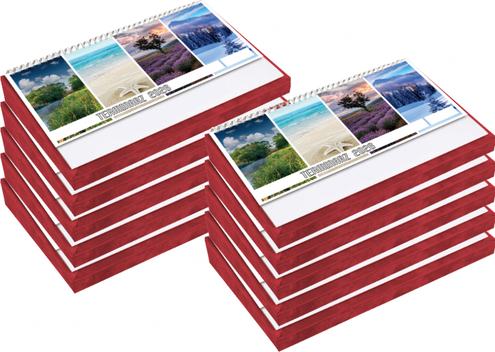 10x Kalendarz 2026 na biurko z piórnikiem Udziałowiec, 195x300mm, tygodniowy, czerwony