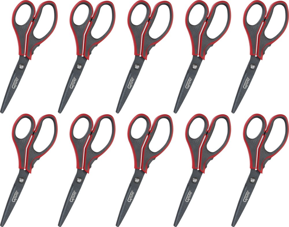 10x Nożyczki biurowe Grand GR-8825, teflonowe, 21cm, szaro-czerwony