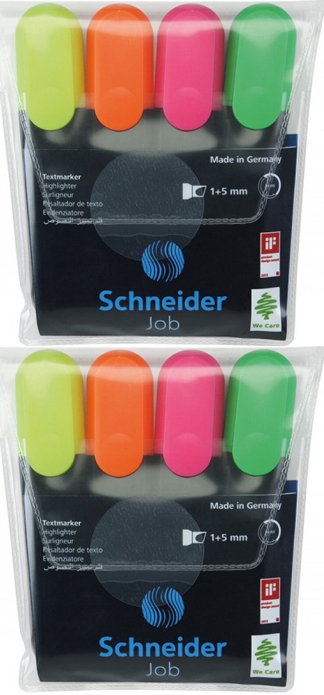 2x Zakreślacz Schneider, Job, ścięta, 4 sztuki, mix kolorów