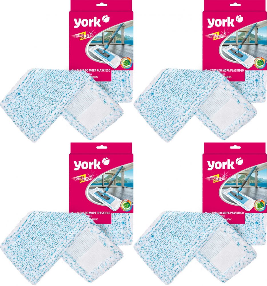 4x Mop płaski z mikrofibry York Power Collect, końcówka
