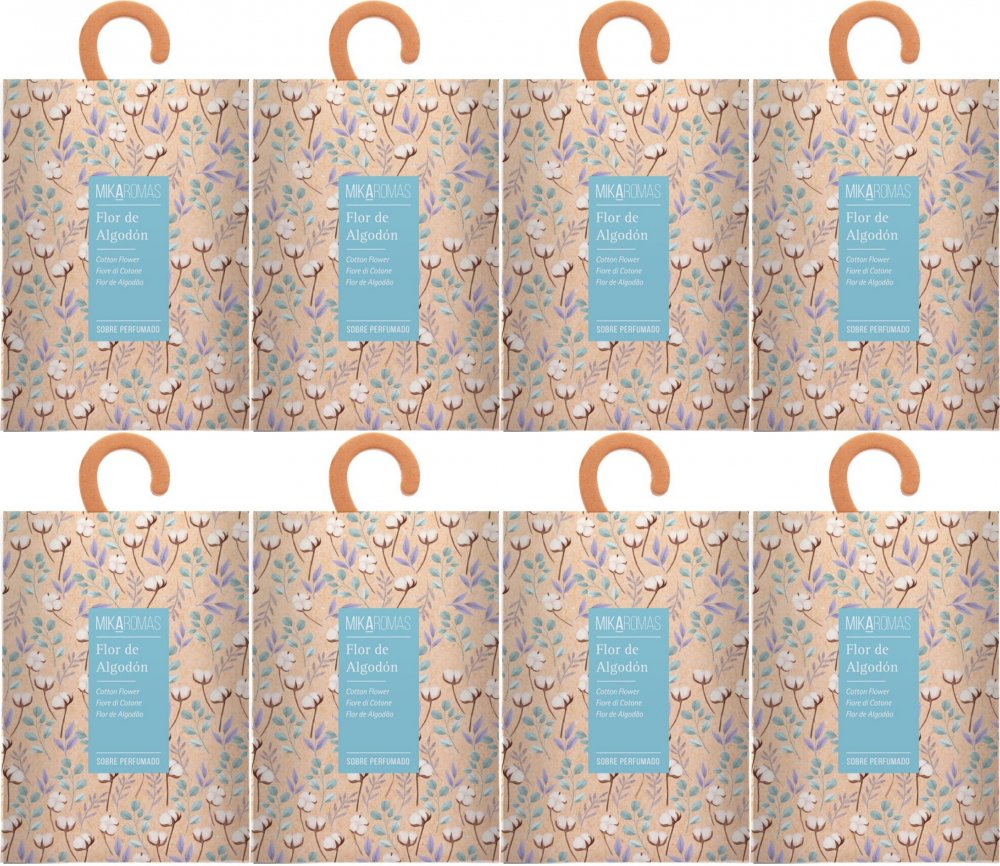 8x Saszetka zapachowa do szafy Mikaromas, kwiat bawełny, 100ml