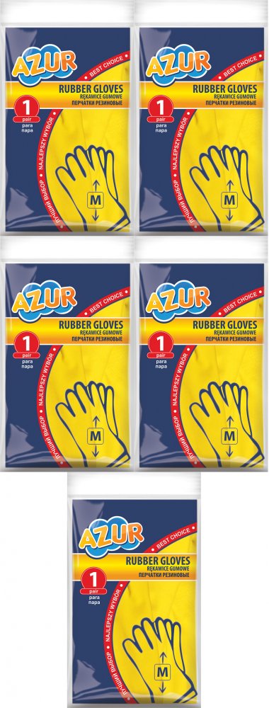 5x Rękawice gumowe Azur, rozmiar M, żółty