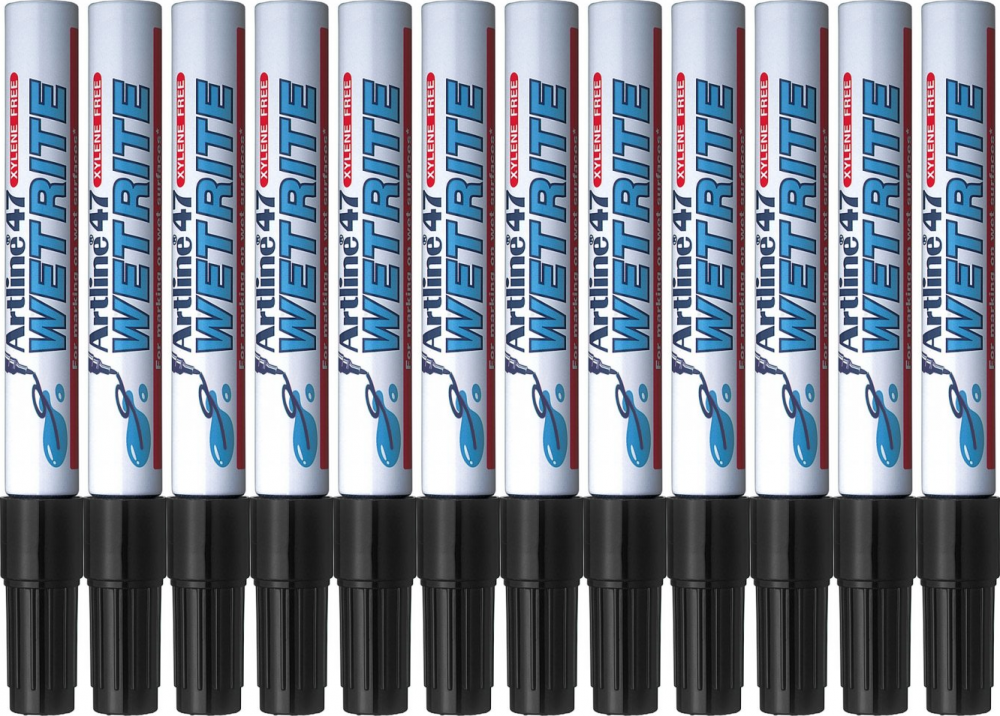 12x Marker permanentny do wilgotnych powierzchni Artline 47 Wetrite, okrągła, czarny