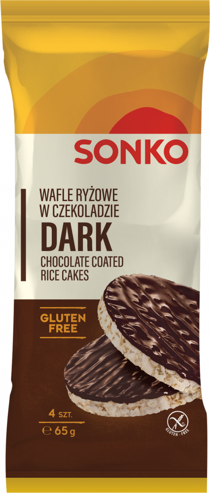 Wafle ryżowe Sonko Dark, w czekoladzie deserowej, 4 sztuki, 65g