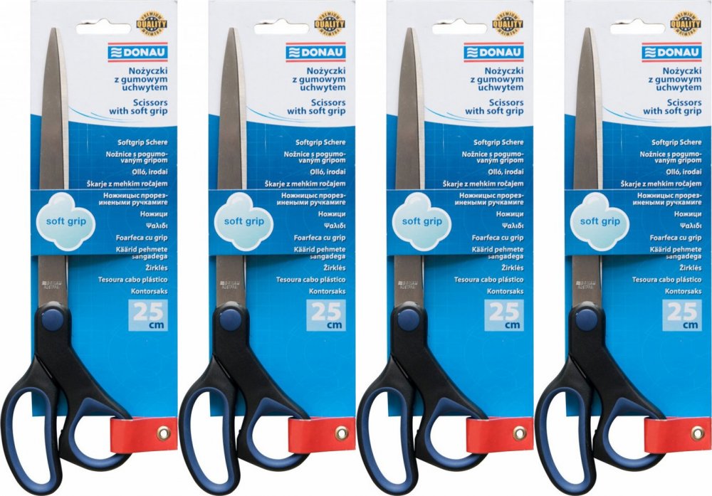 4x Nożyczki biurowe Donau Soft Grip, 25cm, czarno-niebieski